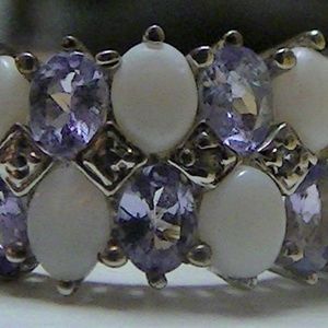 Natural Tanzanite and opal Ring 925 silver size 6
